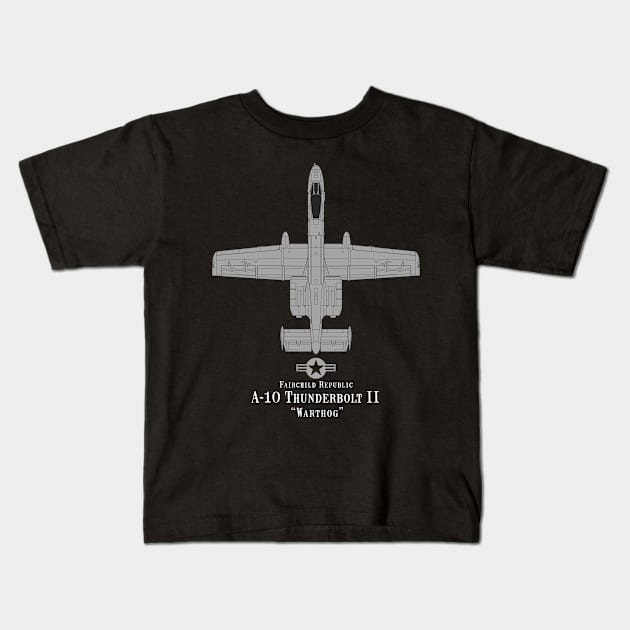 A-10 Thunderbolt II "Warthog" Tech Drawing Military Airplane Kids T-Shirt by DesignedForFlight